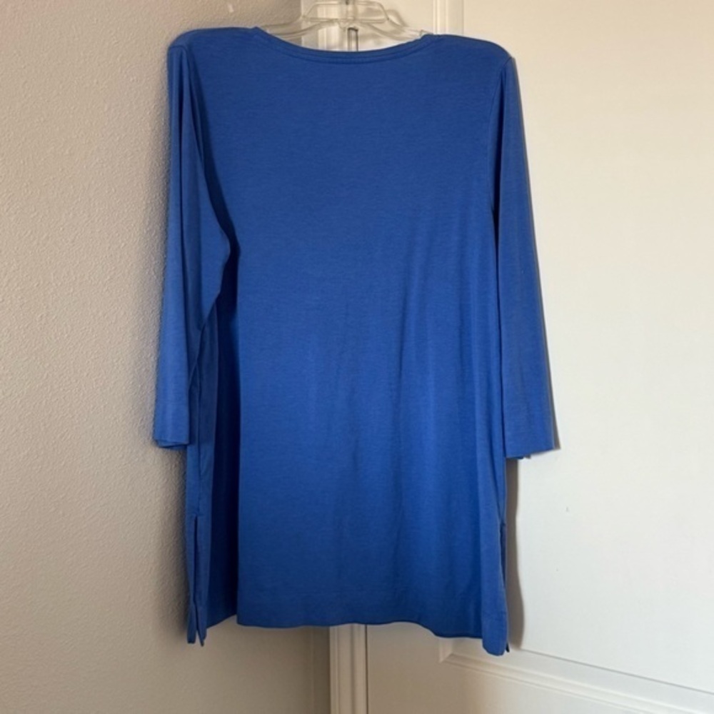 Chico's Ultimate Tee V-neck 3/4 Sleeve Pima Cotton Blue Tunic Sz Lrg - Picture 6 of 6